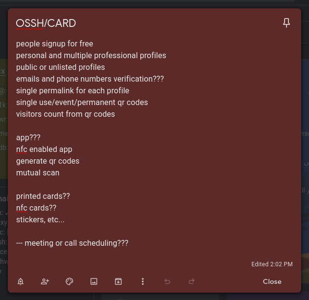 card project idea google keep note